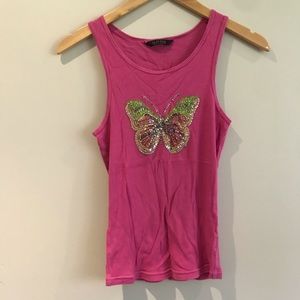 La Senza pink tank top with sequence butterfly